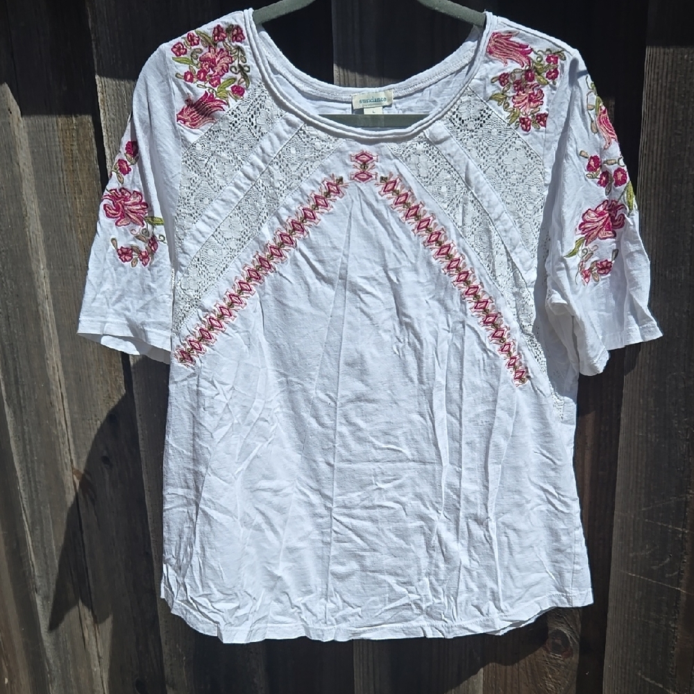 Sundance White and Red Embellished Blouse